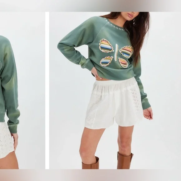 NWT Free People Butterfly Sweatshirt - Duck Green Combo - XS - Picture 4 of 10